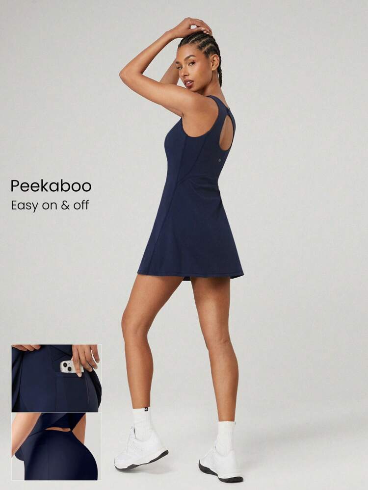 FeatherFit™-Air Peekaboo Cut-Out Pocket Multifunctional Athletic Dress With Built-In Shorts Light Support Low Impact Yoga Pilates Daily Summer Quick Dry Moisture Wicking