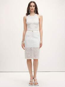 SHEIN LUNE 2 件套：蕾丝边吊带背心和蕾丝拼布直筒裙 - 白色 - 查看 2