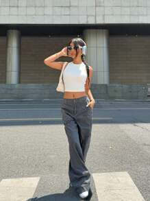 Women's Plain Casual Ribbed Backless Tank Top - White - View 4