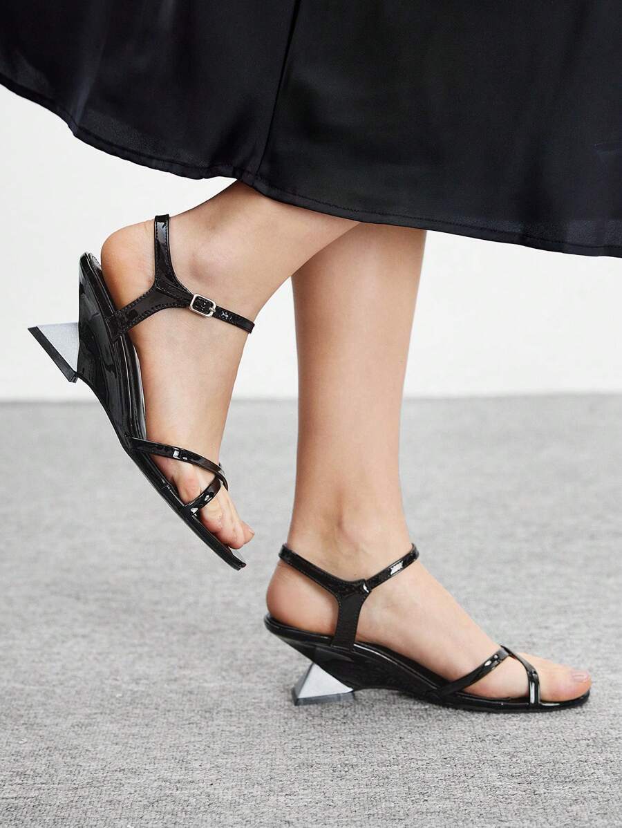 CUCCOO BIZCHIC Black Wedge Heel Round Toe Open Toe Comfort Slide Sandals - Black - View 1