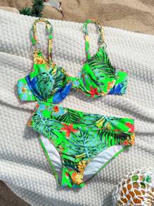 Swim Lushoire 女士夏季热带印花环饰比基尼套装 - 彩色 - 查看 4