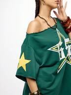 SUMWON WOMEN Oversized Long T-Shirt Style Off Shoulder Mini Dress