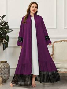 Al Najma Abito casual ampio a maniche lunghe con paillettes e patchwork, di taglia grande, adatto per la primavera/autunno, abaya modesta