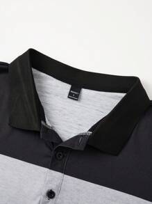 Manfinity Homme Plus Size Men's Plain Color Patchwork Front Button Short Sleeve Casual Polo Shirt
