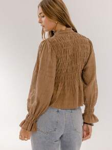 Aralina Blusa de manga larga con fruncidos de estilo boho chic - Marrón Chocolate - Ver 2
