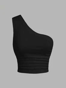 SHEIN EZwear Top de mujer de punto de un solo hombro en tonos negro y lavanda