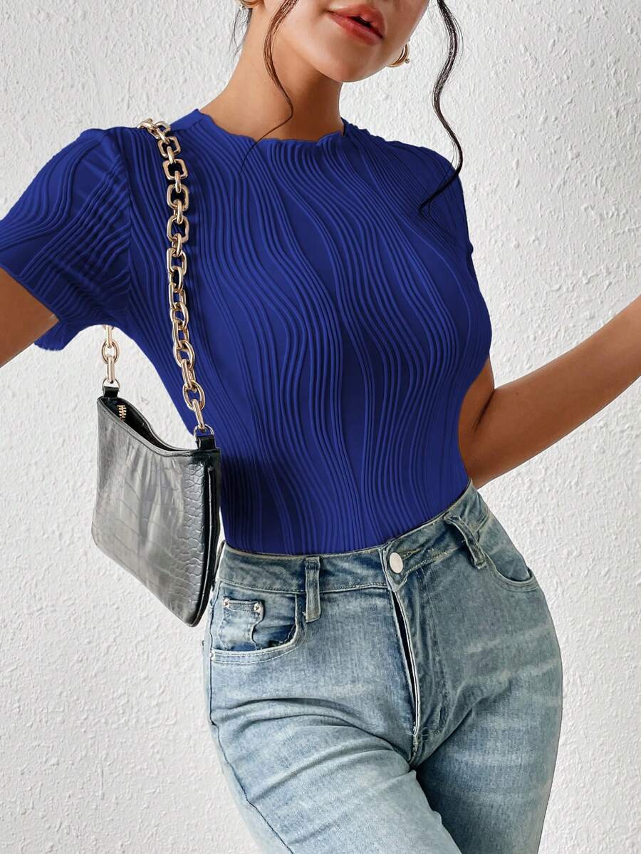 SHEIN Frenchy 休闲纯色纹理紧身衣，夏季