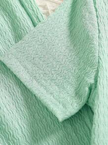 SHEIN 2pcs/Set Young Girls Fashion Solid Color Crew Neck Short Sleeve T-Shirt Paired With Elastic Waist Flared Leg Pants, Spring/Summer Set - Green - View 4