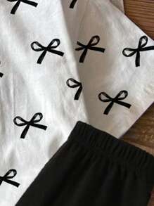 SHEIN Leap Crew 2pcs Teen Girl Casual Butterfly Print Short Sleeve Loose T-Shirt & Legging Set, Suitable For Summer - Multicolor - View 5