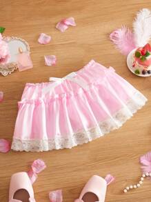 Cute Multi-Layers Pink Satin Ruffle Pleated Bow Triangle Panties For Women - Pink - View 6