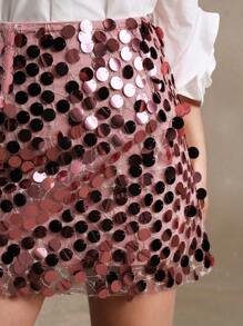 Anewsta Váy mini voan đính sequin màu mơ cho nữ, phong cách sang trọng - Hồng - Xem 5