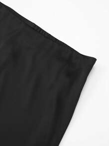 SHEIN PETITE 大码女式优雅多用途黑色缎面裙子，长裙，青春时尚 - 黑色 - 查看 3