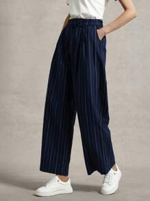 Briarwyn Women's Striped Pleated Pocket Loose Casual Wide Leg Pants Summer For Women Business Casual Woman - Navy Blue - View 6