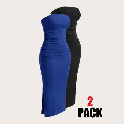 Two-Piece Set Strapless Knitted Bodycon Elegant Dress For Women Summer Dresses For Women