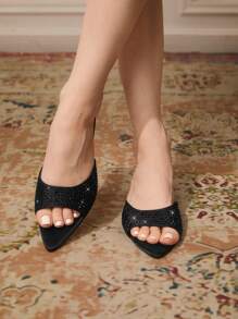 CUCCOO TILAWA Women's Pointed Toe Stiletto Heel Versatile High Heel Sandals - Black - View 3