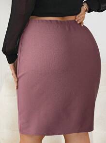SHEIN Tall CURVE Plus Size Plain Color Casual Skirt, Suitable For Summer - Pink - View 2
