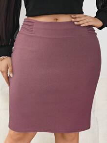 SHEIN Tall CURVE Plus Size Plain Color Casual Skirt, Suitable For Summer - Pink - View 3