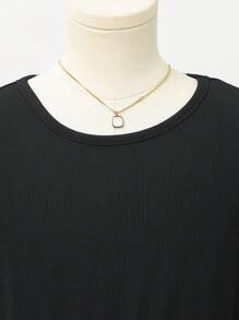 SHEIN Vestido de manga corta con lazo floral y cinturón acanalado en negro y dorado para niña preadolescente