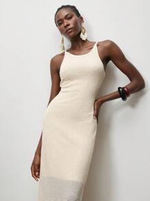 Lumivelle Summer Minimalist Textured Knit Camisole Dress - Apricot - View 3