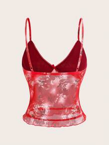 SHEIN EZwear Women's Summer Clothing Romantic Vintage Floral Print Vacation Short Red Western Camisole - Red - View 2