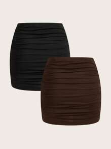 SHEIN MOD 2 件套女士休闲褶皱紧身裙套装，适合春夏季