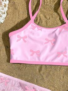 年轻女孩泳衣套装，可爱比基尼套装，运动分体泳衣 - 淺粉色 - 查看 4