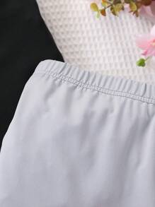 SHEIN 青少年女孩 3件組休閒寬鬆舒適短款緊身褲組合，粉色、黑色、灰色，單車褲，夏季簡約開學騎行運動 - 彩色 - 查看 5