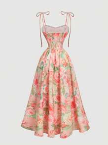 SHEIN MOD 女士粉色花卉印花连衣裙配大蝴蝶结 - 彩色 - 查看 2