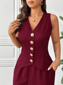 SHEIN Frenchy Chaleco informal decorado con botones metálicos de talla grande