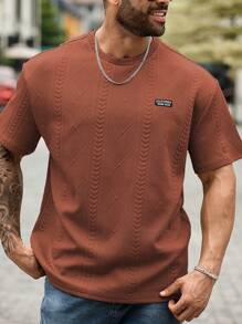 Manfinity Homme Áo thun tay ngắn họa tiết chữ thường cỡ lớn dành cho nam, mùa hè - Màu nâu  Mocha - Xem 4