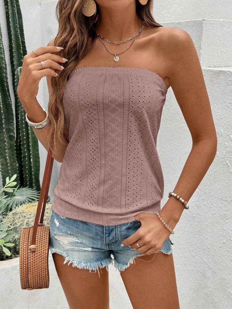 Breezaya 女士纯色抹胸式抹胸，休闲假日 - 藕粉色 - 查看 1