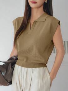 Dazy-Less Business Casual Short Sleeve Pullover Knit Sweater For Women Old Money Style