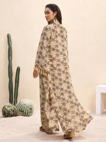 BY FELIZIA Light Apricot Summer Palm Tree Print Chiffon Long Beachwear Vacation Resort Wear New Arrivals Summer Long Kimono For Women - Multicolor - View 2