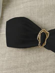 Swim Chiccia Springbreak Women's Solid Color Halter Metal Decor Sexy Bikini Top For Summer