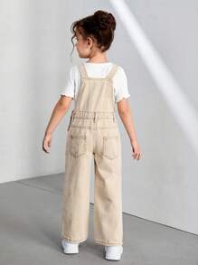 SHEIN 年轻女孩宽松心形吊带阔腿牛仔连体裤