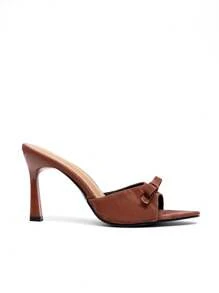 CUCCOO CHICEST New Fashionable Versatile Rhinestone Bowknot Strap Stiletto High Heel Sandals - Rust Brown - View 2