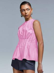 Athîral 女式百褶腰圆领无袖上衣 - 粉色 - 查看 1