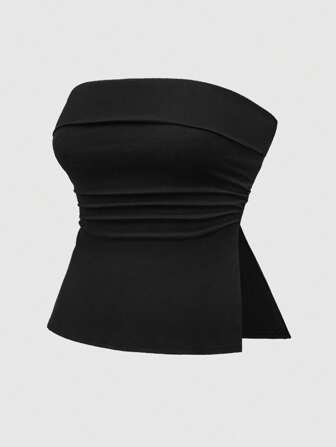 Grunge Punk Femmes grande taille Top tube noir moulant à fente polyvalente et sexy