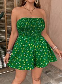 SHEIN VCAY Plus Size Vacation Casual Ditsy Floral Print Sleeveless Jumpsuit - Green - View 4