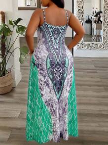 SHEIN Clasi Đầm Maxi In Kỹ Thuật Số Cỡ Lớn Cho Nữ - màu xanh lá - Xem 2