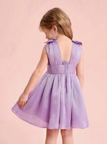 Fern Glow  Young Girl Elegant & Cute Purple Organza Dress, Summer - Mauve Purple - View 2