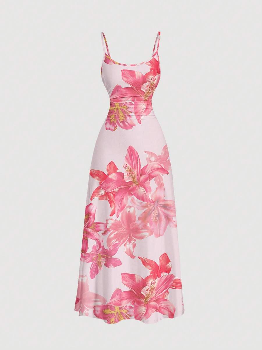 SHEIN MOD Đầm hai dây nhún eo in họa tiết hoa giản dị phù hợp cho mùa hè - Nhiều màu - Xem 1