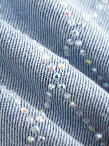 Maija Blauwe denim shorts met glinsterende strass-versiering en franje voor dames