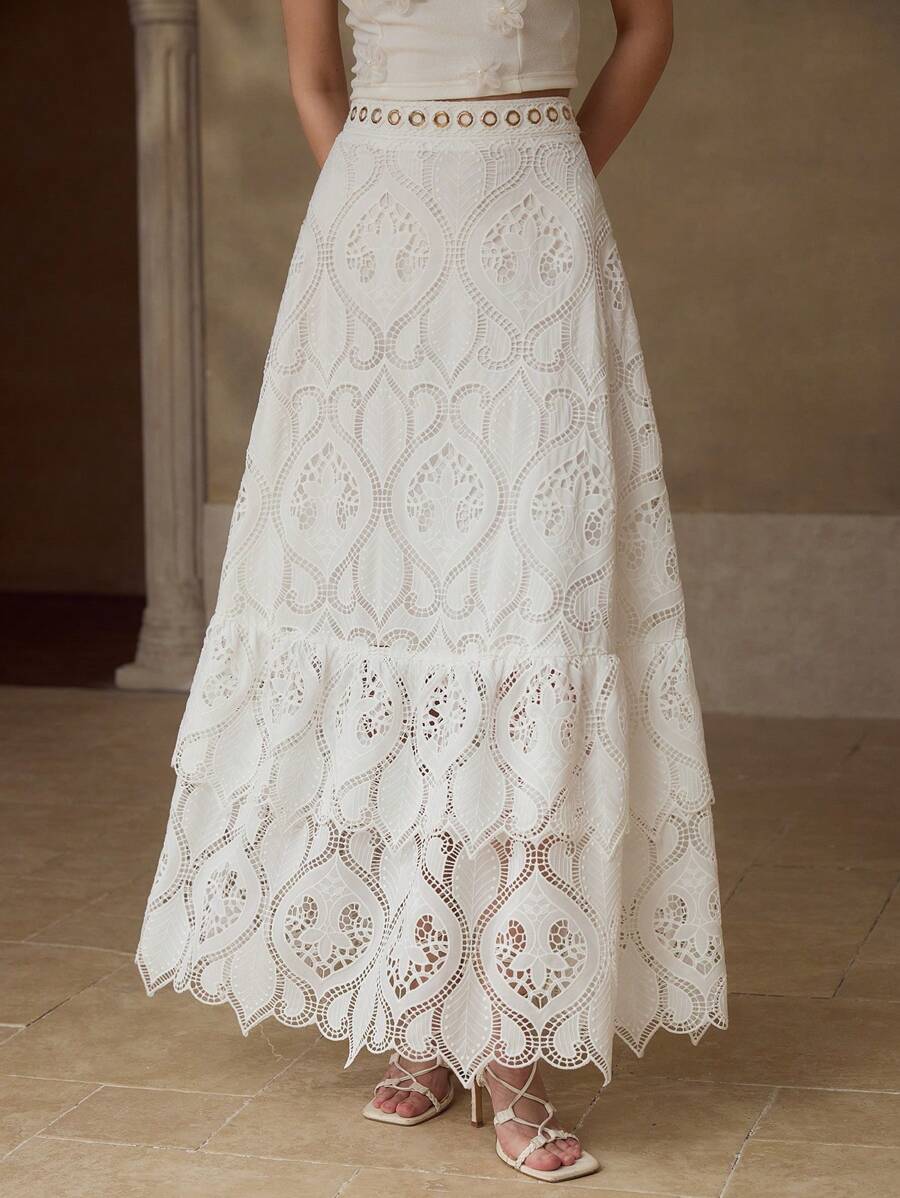 MOTF PREMIUM SAIA COM DETALHE DE ANEL E BAINHA COM BABADOS - Branco - Ver 1