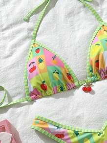 Swim Mod Women's Summer Beach Fruit Print Halter Tie Sexy Bikini Set - Multicolor - View 4