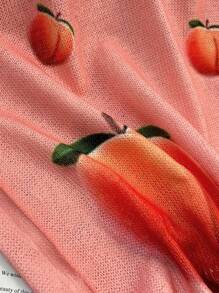 Chiquease Casual Peach Print Loose T-Shirt For Women - Pink - View 6