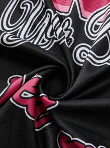 ROMWE MEN Prep 2pcs Men's Jersey V-Neck Letter Print Short Sleeve T-Shirt And Draw String Five-Pointed Star Print Shorts Set