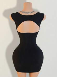 Mistrie 女士纯色细肩带连衣裙，简约时尚，适合夏季 - 黑色 - 查看 2