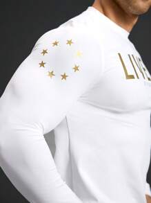 Manfinity Sport Corelite Men's Letter Print Crew Neck Long Sleeve Daily Workout Fitness T-Shirt