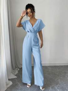Selianne Women's Pleated Waist Casual Jumpsuit, Minimalist Design, Suitable For Summer - Blue - View 5